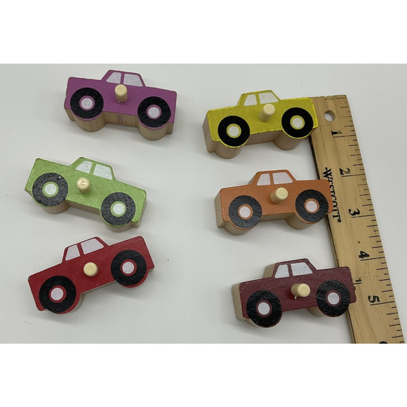 Set of 6 Wooden Truck Pulls Kids Nursery Puzzle Pieces - Picture 2 of 4